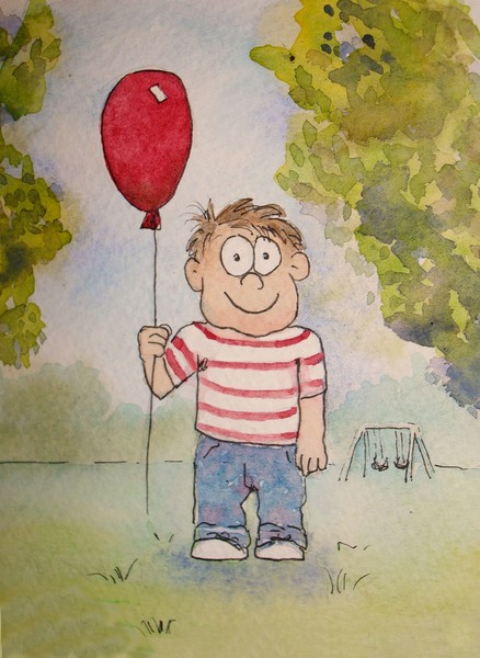 Illustration: Boy at Park with Balloon