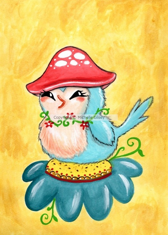 Blue Bird w Mushroom Cap 