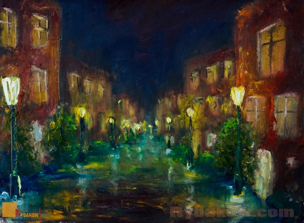 Night City landscape art original oil painting