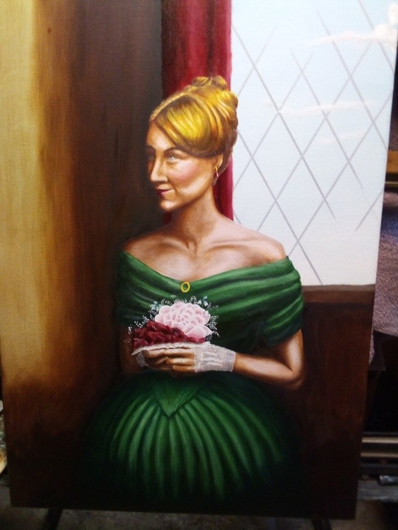 Lady in a green dress