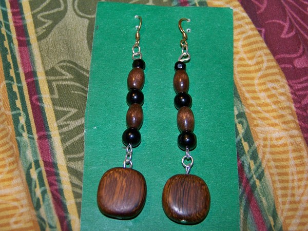 Wood and Black Sandstone Dangles/Earrings