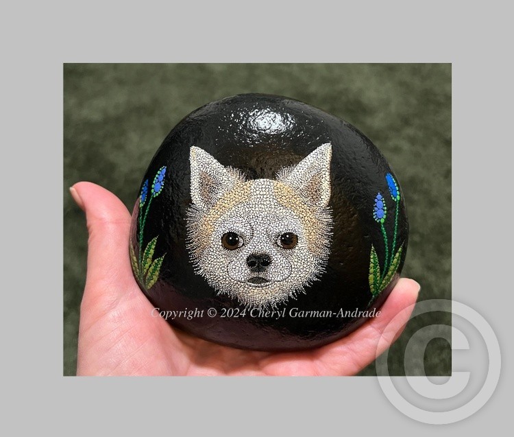 Hayden Long Haired Chihuahua Dog Dot Art River Stone