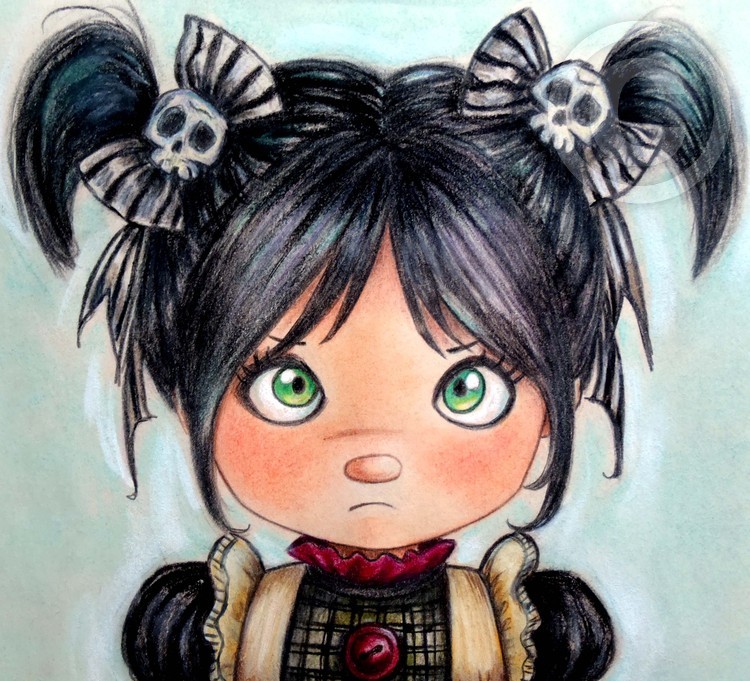 Girl with skull bows - art print by Pilar Agrelo