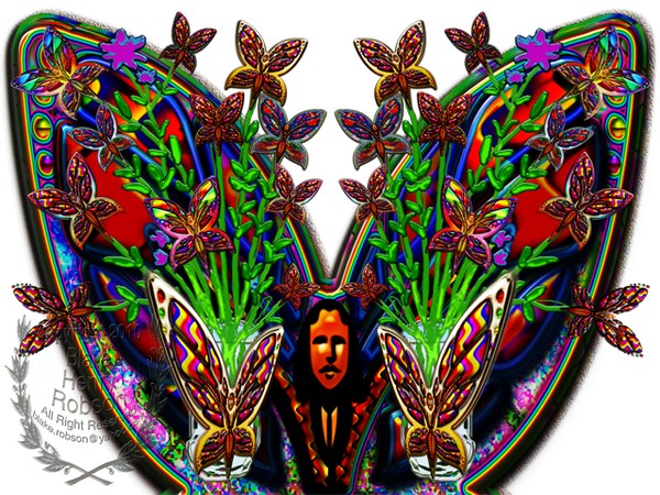 Butterfly Woman Flowers Vase Set Clear Background