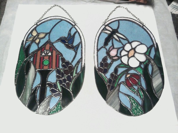 birdhouse and dragonfly ovals