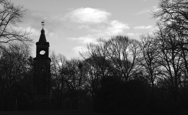ruined clock tower landscape