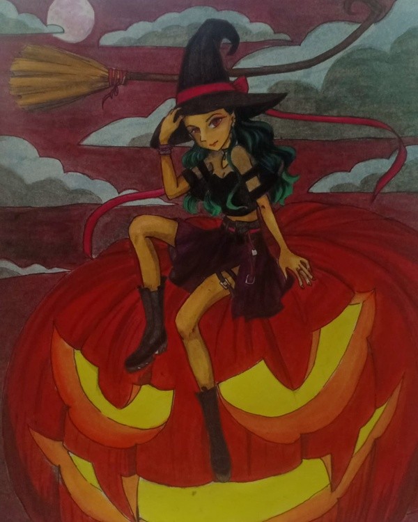 Witch on a Jack O Lantern