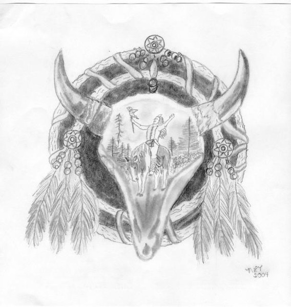 Skull with feathers