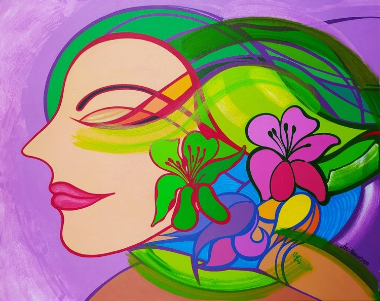 Profile of woman with flowers
