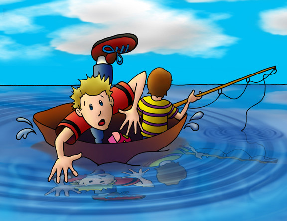 Surprised Boy Falling in Water
