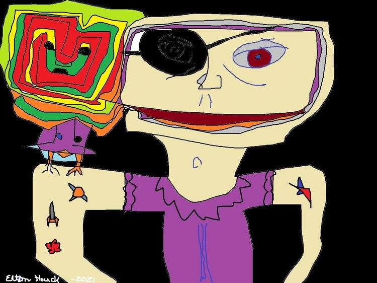 SPACE PIRATE WITH  SHOULDER PARROT...(C)...2021..ELTON HOUCK
