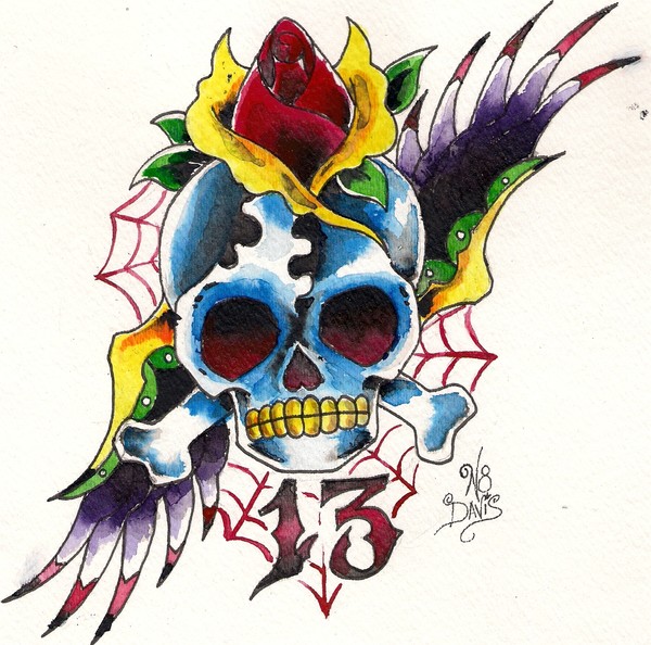 flying rose skull