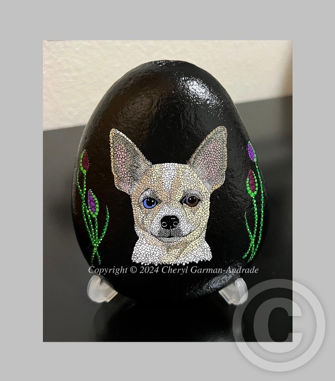 Dylan Chihuahua Dog Dot Art River Stone