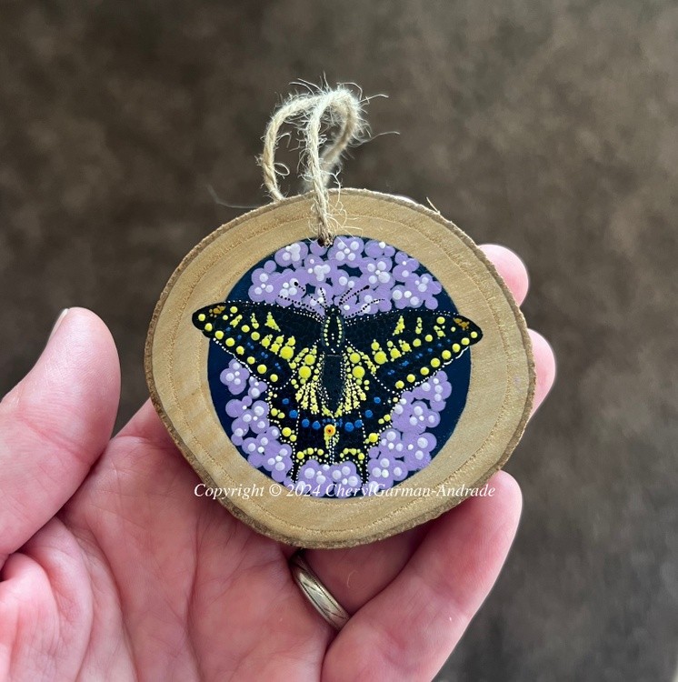 Swallowtail Butterfly Pointillism Wood Slice