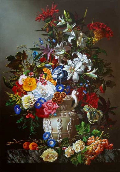 Still-life with flowers in white vase