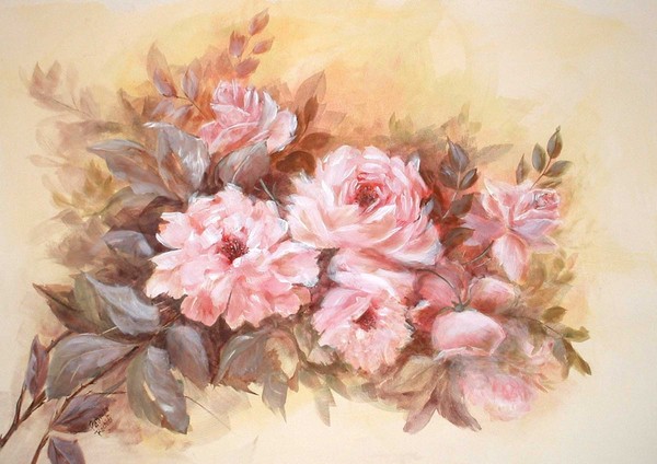 Pink roses on Cream 