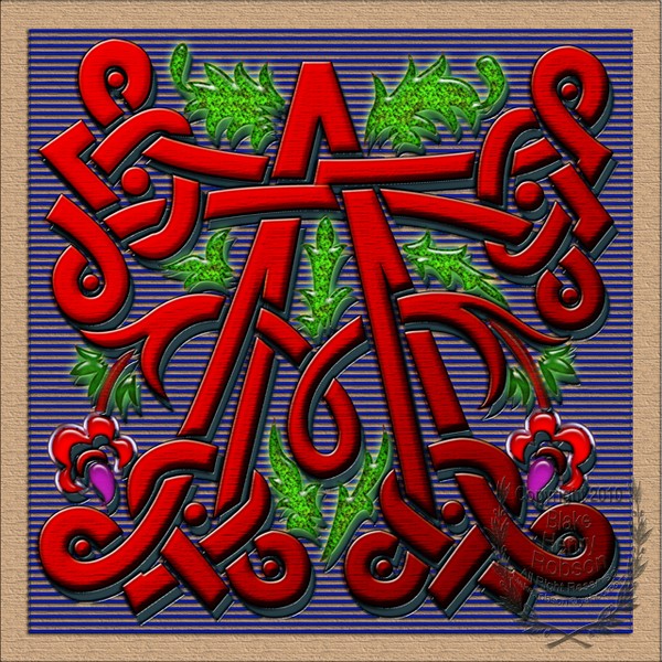 monogram A carved wood & leaf floral