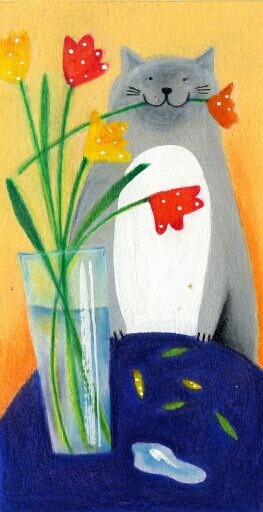 Fat Cat With Flower