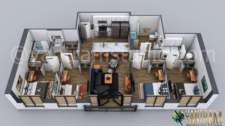 3D Floor Plan Design of Gorgeous Residential Apartment in Houston, Texas By Yantram 3D Architectural