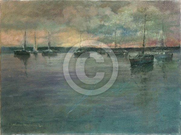 Boote auf dem See 40x30 oil on canvas