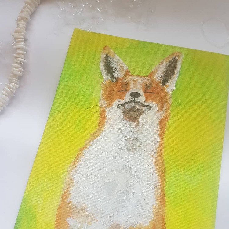 Red fox in acrylics on small canvas board 2019 (final piece angle 3)
