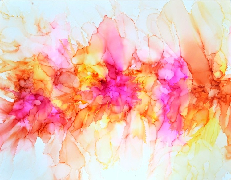 11x14 No Border Pink and Orange Alcohol Ink Flowers