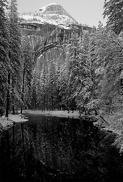 North Dome Reflections in Black and White