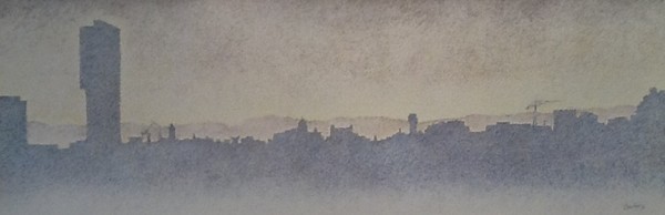 Manchester cityscape in the mist