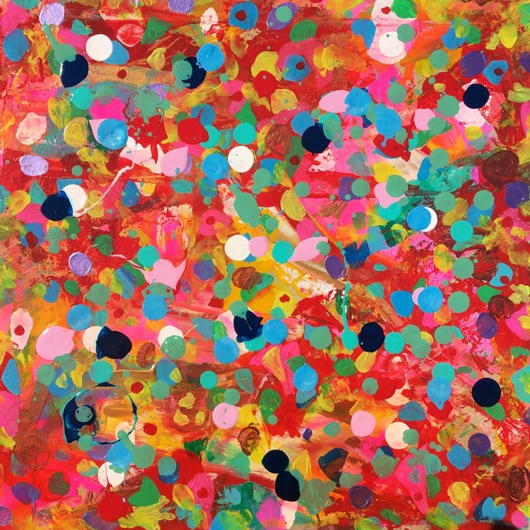 (available)  Tiramisu, 40*40*2cm, 2021. stretched canvas, ready to hang, action painting.