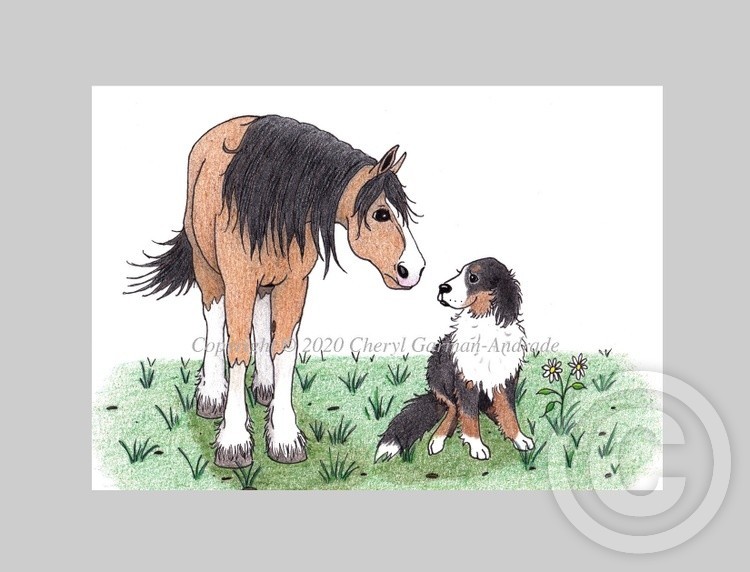 Clydesdale & Bernese Mountain Dog Whimsical Illustration