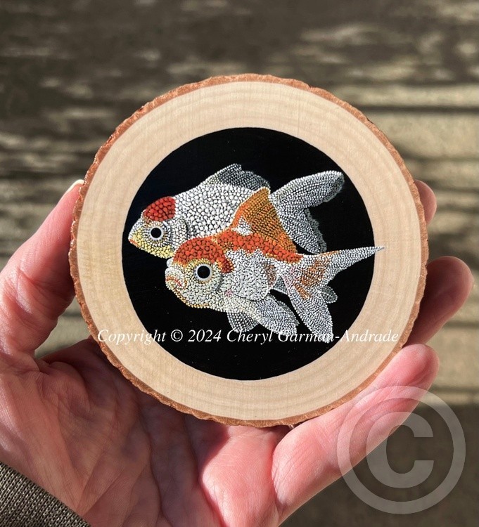 Oranda Goldfish Pointillism Wood Slice