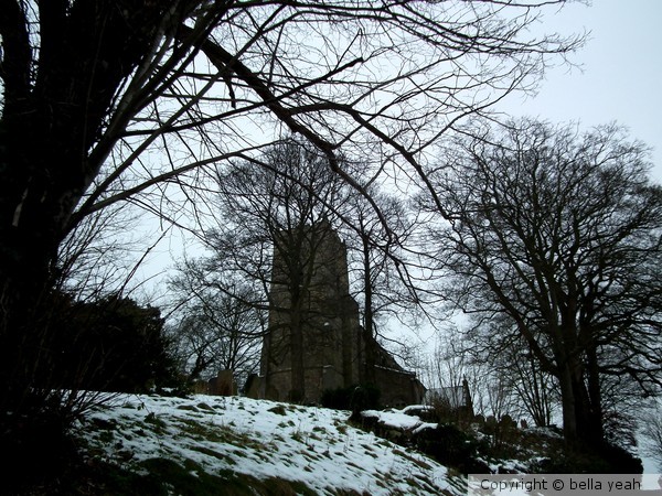 old church in snow