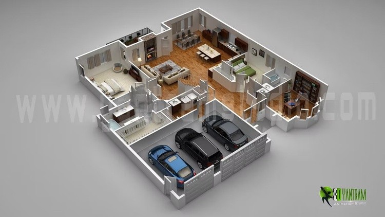 3D Floor Plan Design of Modenr Apartment