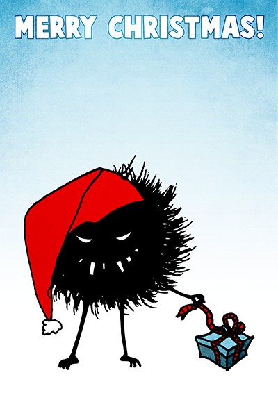 Evil Christmas bug with a present