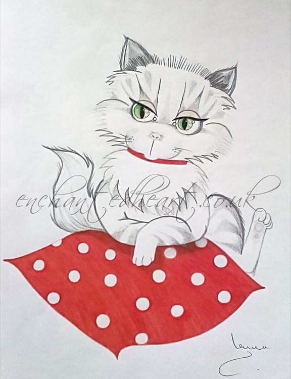 Cat on Polka Dot Cushion