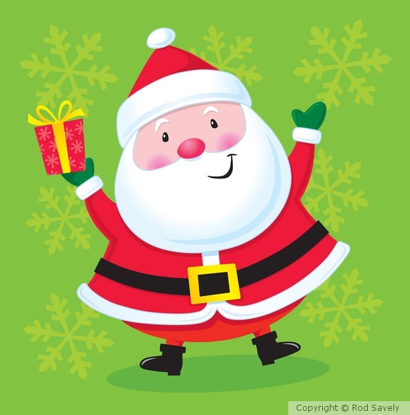 Happy Santa with a Present