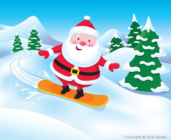 Snowboarding Santa Claus