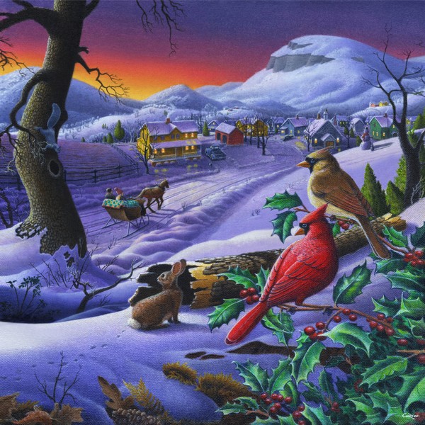 Small Town Winter Cardinals - Square Format