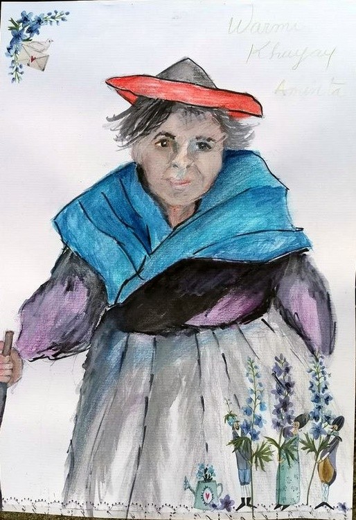 campesina del cuzco acuarela sobre papel carta