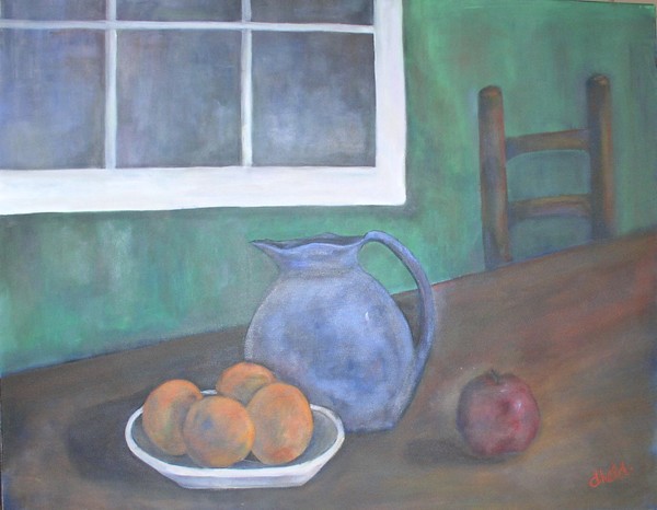 Blue Pitcher and Oranges