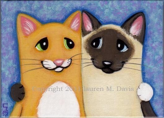 CAT LOVE Original Kitten 5x7 Painting Art FOR SALE