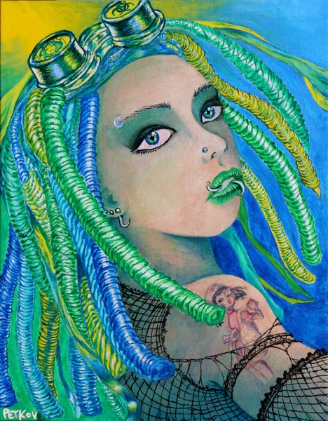 cybergoth portaits cyan and yellow makes green
