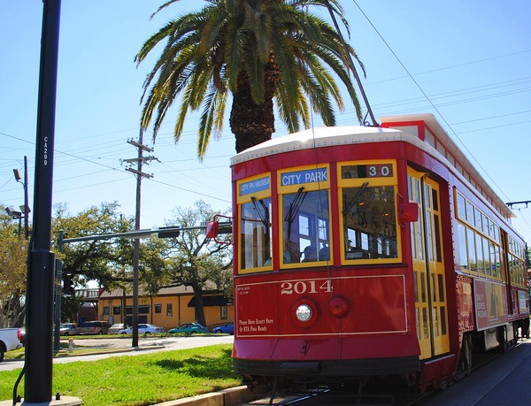 Red New Orleans street car