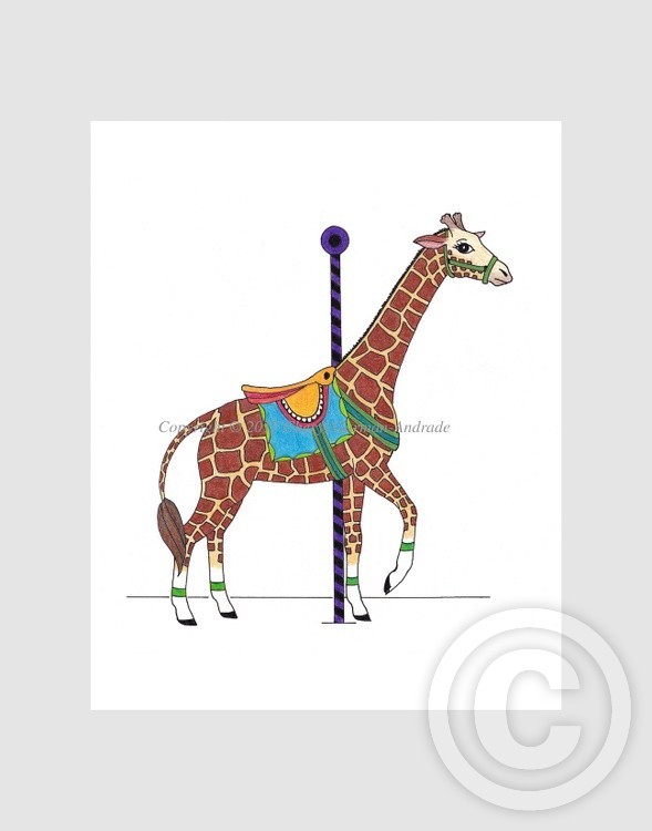 Carousel Giraffe Whimsical Illustration