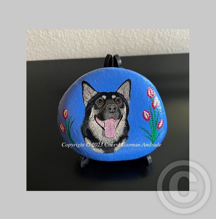 Theo Shepherd Dog Dot Art River Stone
