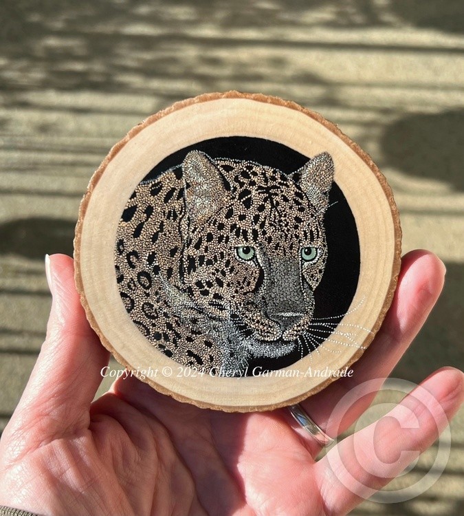 Amur Leopard Pointillism Wood Slice