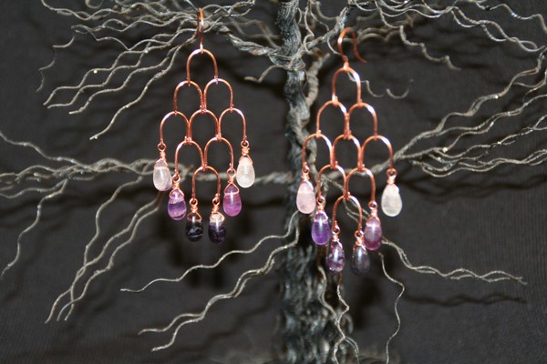 Fluorite and copper earrings