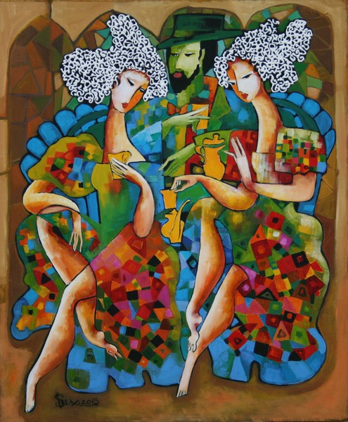 Muse drinking tea 60x50cm