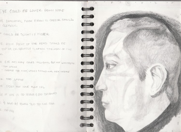 Raw Sketch: Profile Study of Josh w/ Self Critique
