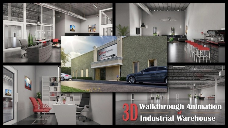 3D Walkthrough Animation Of Industrial Warehouse Office 3D Interior Rendering Services,  Miami - USA